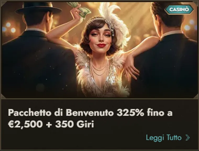 Pacchetto di benvenuto 325pct fino a eur2500 plus 350 giri
